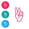 Red line Hand showing two finger icon isolated on white background. Hand gesture V sign for victory or peace. Set icons Royalty Free Stock Photo