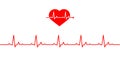 Red line heartbeat with Icon heart. Normal heart rate. Line cardiogram