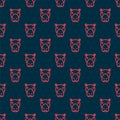 Red line Hippo or Hippopotamus icon isolated seamless pattern on black background. Animal symbol. Vector