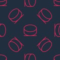 Red line Hockey puck icon isolated seamless pattern on black background. Vector Royalty Free Stock Photo