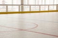 Red line on hockey rink. Face off circle. modern empty . Front view from ice Royalty Free Stock Photo