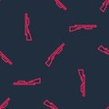 Red line Hunting gun icon isolated seamless pattern on black background. Hunting shotgun. Vector Royalty Free Stock Photo