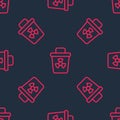 Red line Infectious waste icon isolated seamless pattern on black background. Tank for collecting radioactive waste