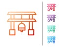 Red line Japan Gate icon isolated on white background. Torii gate sign. Japanese traditional classic gate symbol. Set Royalty Free Stock Photo