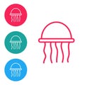 Red line Jellyfish icon isolated on white background. Set icons in circle buttons. Vector. Royalty Free Stock Photo