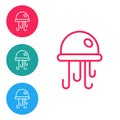 Red line Jellyfish icon isolated on white background. Set icons in circle buttons. Vector Royalty Free Stock Photo