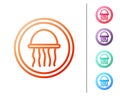 Red line Jellyfish on a plate icon isolated on white background. Set color icons. Vector. Royalty Free Stock Photo