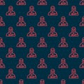 Red line Knight crusader icon isolated seamless pattern on black background. Vector