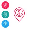 Red line Map pointer with anchor icon isolated on white background. Set icons in circle buttons. Vector Royalty Free Stock Photo