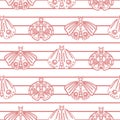 Red line moth seamless vector pattern.