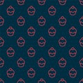 Red line Muffin icon isolated seamless pattern on black background. Vector