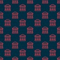 Red line Museum building icon isolated seamless pattern on black background. Vector