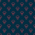 Red line Mushroom icon isolated seamless pattern on black background. Vector