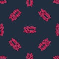 Red line Nautical rope knots icon isolated seamless pattern on black background. Rope tied in a knot. Vector Royalty Free Stock Photo