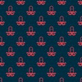 Red line Octopus icon isolated seamless pattern on black background. Vector