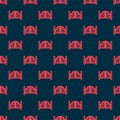 Red line Old western swinging saloon door icon isolated seamless pattern on black background. Vector