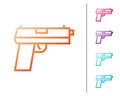 Red line Pistol or gun icon isolated on white background. Police or military handgun. Small firearm. Set color icons