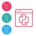 Red line Python programming language icon isolated on white background. Python coding language sign on browser. Device Royalty Free Stock Photo