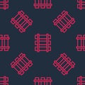 Red line Railway, railroad track icon isolated seamless pattern on black background. Vector Royalty Free Stock Photo