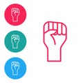 Red line Raised hand with clenched fist icon isolated on white background. Protester raised fist at a political Royalty Free Stock Photo