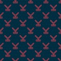 Red line Rapper chain icon isolated seamless pattern on black background. Vector