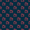 Red line Retro tv icon isolated seamless pattern on black background. Television sign. Vector Royalty Free Stock Photo