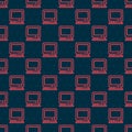 Red line Retro tv icon isolated seamless pattern on black background. Television sign. Vector Royalty Free Stock Photo