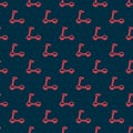 Red line Roller scooter for children icon isolated seamless pattern on black background. Kick scooter or balance bike