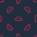 Red line Sailor hat icon isolated seamless pattern on black background. Vector