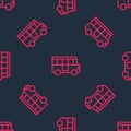 Red line School Bus icon isolated seamless pattern on black background. Public transportation symbol. Vector Royalty Free Stock Photo