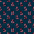 Red line Sedative pills icon isolated seamless pattern on black background. Vector