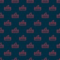 Red line Shark fin in ocean wave icon isolated seamless pattern on black background. Vector Royalty Free Stock Photo