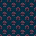Red line Shelter for homeless icon isolated seamless pattern on black background. Emergency housing, temporary residence