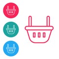 Red line Shopping basket icon isolated on white background. Food store, supermarket. Set icons in circle buttons. Vector Royalty Free Stock Photo