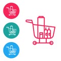 Red line Shopping cart and food icon isolated on white background. Food store, supermarket. Set icons in circle buttons Royalty Free Stock Photo