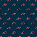 Red line Speedboat icon isolated seamless pattern on black background. Vector