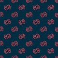 Red line Sponge with bubbles icon isolated seamless pattern on black background. Wisp of bast for washing dishes