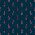 Red line Tabasco sauce icon isolated seamless pattern on black background. Chili cayenne spicy pepper sauce. Vector Royalty Free Stock Photo