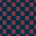 Red line Tire track icon isolated seamless pattern on black background. Vector