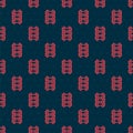 Red line Toy railway, railroad track icon isolated seamless pattern on black background. Vector Royalty Free Stock Photo