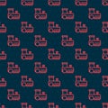 Red line Toy train icon isolated seamless pattern on black background. Vector Royalty Free Stock Photo