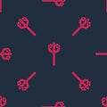 Red line Trident devil icon isolated seamless pattern on black background. Happy Halloween party. Vector Royalty Free Stock Photo