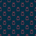 Red line Undershirt icon isolated seamless pattern on black background. Vector