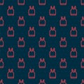 Red line Undershirt icon isolated seamless pattern on black background. Vector