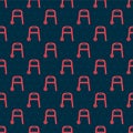 Red line Walker for disabled person icon isolated seamless pattern on black background. Vector