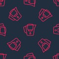 Red line Water jug with a filter icon isolated seamless pattern on black background. Vector Royalty Free Stock Photo