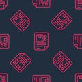 Red line Waybill icon isolated seamless pattern on black background. Vector