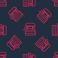 Red line Well icon isolated seamless pattern on black background. Vector