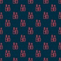 Red line Whiskey bottle icon isolated seamless pattern on black background. Vector