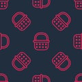 Red line Wicker basket icon isolated seamless pattern on black background. Vector Royalty Free Stock Photo